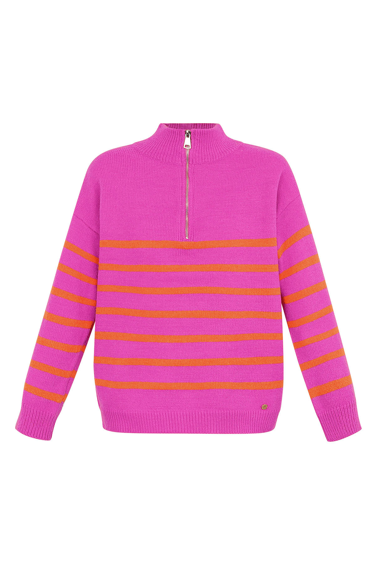 Knitted sweater stripes with zipper - fuchsia 